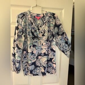 Lilly Pulitzer Navy and Pink Paisley Blouse